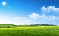 景观设计蓝天白云绿草地图片